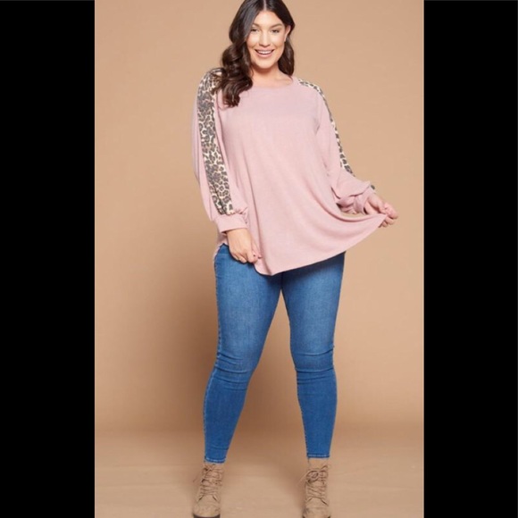 French Terry Pink Leopard Pullover S M L XL 1X 2X - Picture 3 of 7